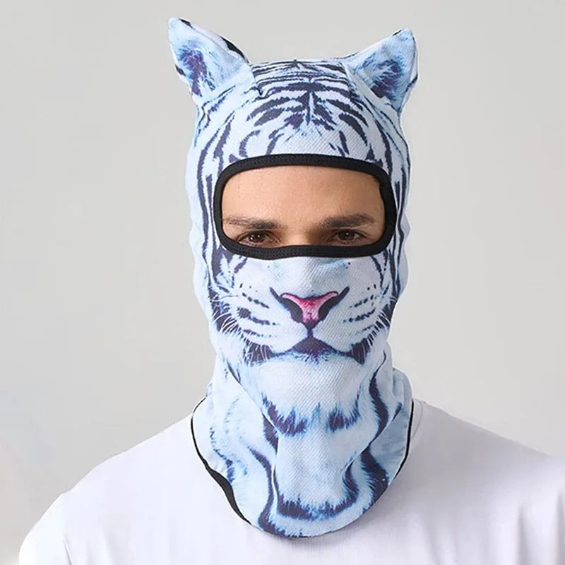 Person wearing the White Tiger balaclava, front view